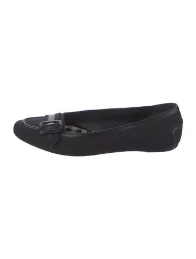 Pre-owned Burberry Canvas Leather Trim Embellishment Ballet Flats In Blue