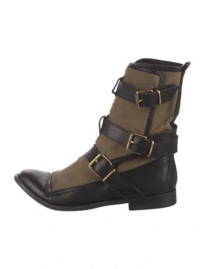Pre-owned Burberry Canvas Leather Trim Embellishment Boots In Black