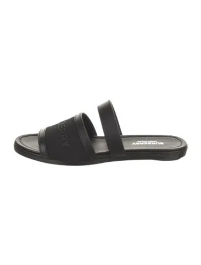 Pre-owned Burberry Canvas Leather Trim Embellishment Slides In Black