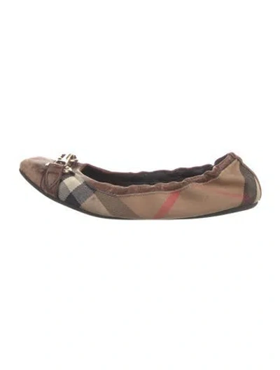 Pre-owned Burberry Canvas Plaid Print Ballet Flats In Neutral