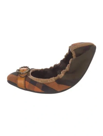 Pre-owned Burberry Canvas Plaid Print Ballet Flats In Orange