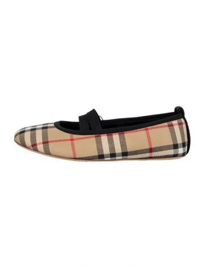 Pre-owned Burberry Canvas Plaid Print Ballet Flats W/ Tags In Brown