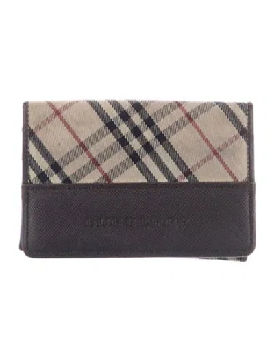 Pre-owned Burberry Canvas Plaid Print Card Holder In Brown