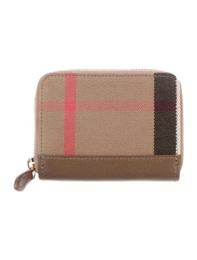 Pre-owned Burberry Canvas Plaid Print Coin Pouch In Brown