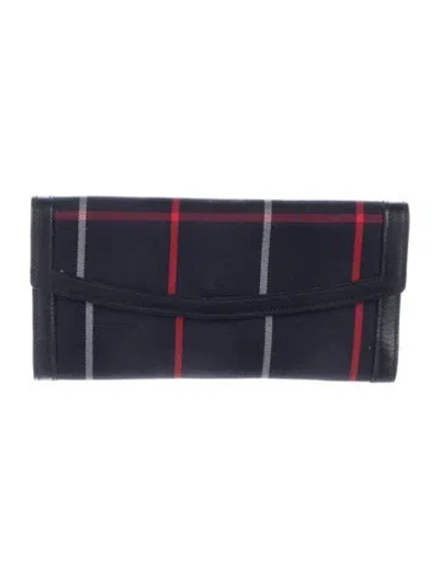 Pre-owned Burberry Canvas Plaid Print Continental Wallet In Black