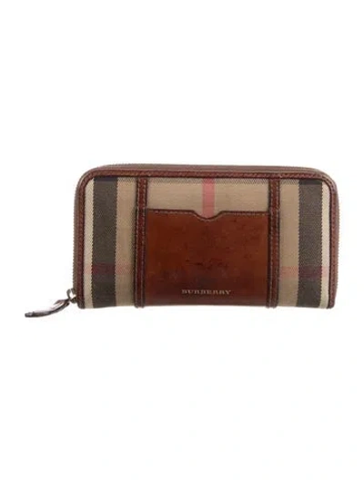 Pre-owned Burberry Canvas Plaid Print Continental Wallet In Brown