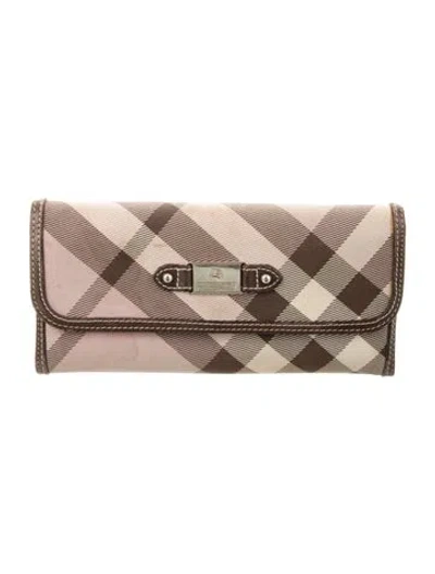 Pre-owned Burberry Canvas Plaid Print Continental Wallet In Neutral
