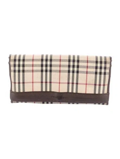 Pre-owned Burberry Canvas Plaid Print Continental Wallet In Neutral