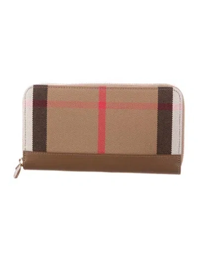 Pre-owned Burberry Canvas Plaid Print Continental Wallet In Neutral