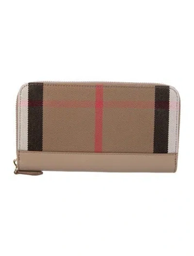 Pre-owned Burberry Canvas Plaid Print Continental Wallet In Neutral