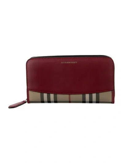 Pre-owned Burberry Canvas Plaid Print Continental Wallet In Red