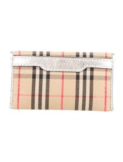 Pre-owned Burberry Canvas Plaid Print Pouch W/ Tags In Neutral