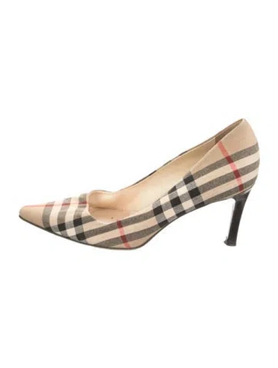 Pre-owned Burberry Canvas Plaid Print Pumps In Neutrals