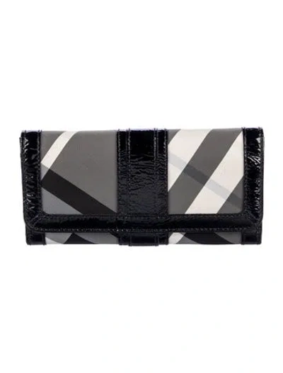 Pre-owned Burberry Canvas Plaid Print Wallet In Black