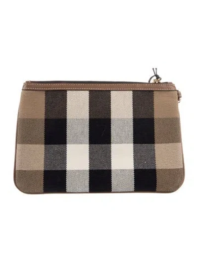 Pre-owned Burberry Canvas Plaid Print Wallet In Brown