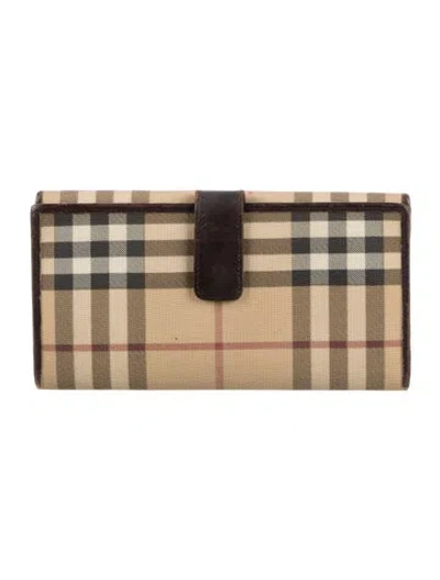 Pre-owned Burberry Canvas Plaid Print Wallet In Neutral