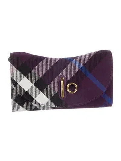 Pre-owned Burberry Canvas Plaid Print Wallet In Purple
