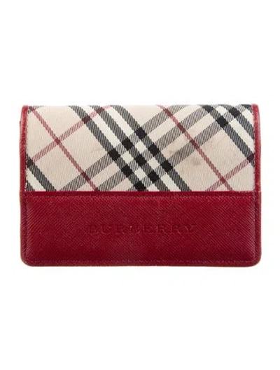Pre-owned Burberry Canvas Plaid Print Wallet In Red