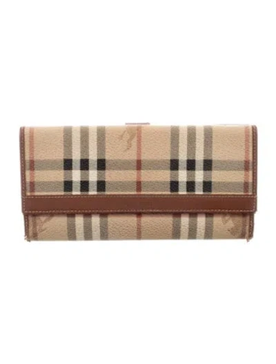 Pre-owned Burberry Canvas Printed Continental Wallet In Brown