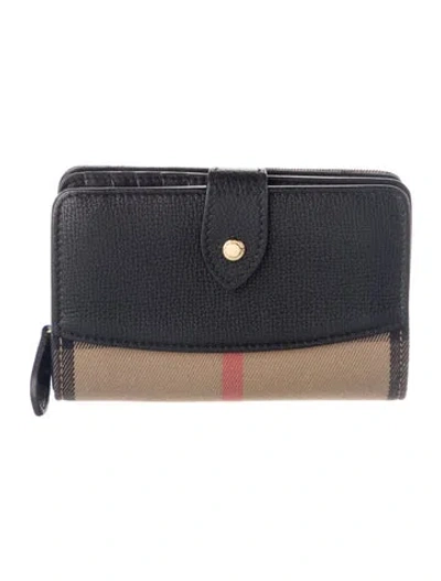 Pre-owned Burberry Canvas Printed Continental Wallet House Check Pattern French Purse In Black