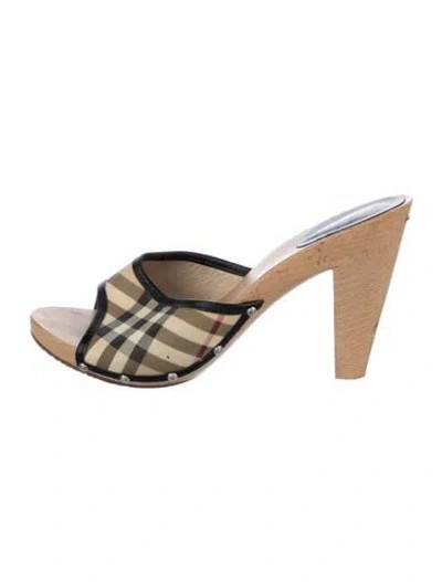 Pre-owned Burberry Canvas Printed Slides In Neutral