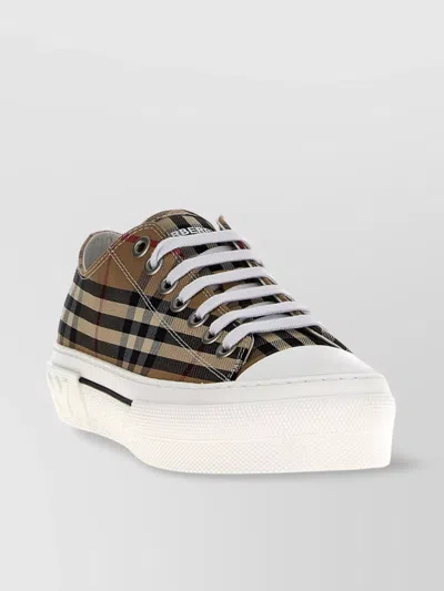 BURBERRY CANVAS ROUND TOE RUBBER SOLE SNEAKERS