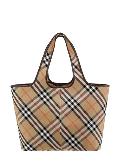 Burberry Canvas Shoulder Bag With Check Motif In Beige