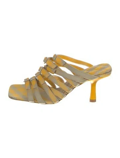 Pre-owned Burberry Canvas Slides In Yellow