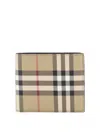 Burberry Caoted Canvas Wallet With Check Motif In Beige