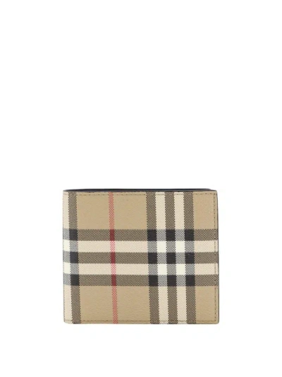 Burberry Caoted Canvas Wallet With Check Motif In Neutrals