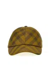 Burberry Checkered Cap With Curved Brim And Eyelets In Yellow