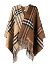 Burberry Wool-cashmere Contrast-check Cape In Beige