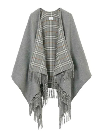 Burberry Check Reversible Wool Cape In Gray