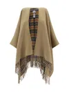Burberry Beige Wool Cape With Check Pattern Women In Archive Beige