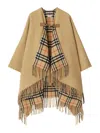 Burberry Checked Fringed-edge Cape In Beige