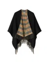 Burberry Vintage-style Check Fringed Wool Cape In Black