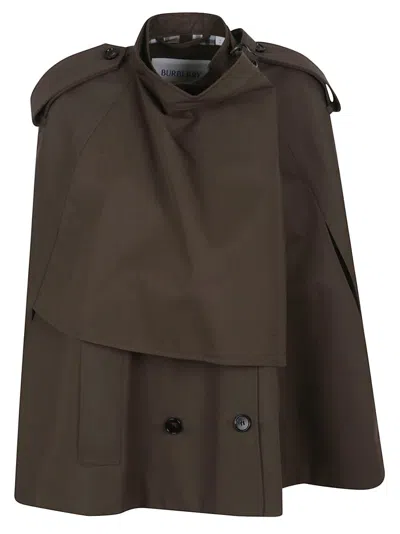 Burberry Cape Jacket With Double-breasted Front In Brown