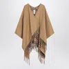 Burberry Beige Wool Cape With Check Pattern