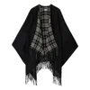 Burberry Fringed Reversible Wool Cape In Black