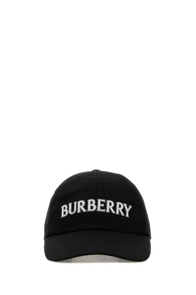 Burberry Black Gabardine Baseball Cap In Metallic