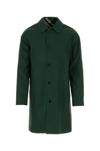 BURBERRY BURBERRY BOTTLE GREEN GABARDINE REVERSIBLE OVERCOAT