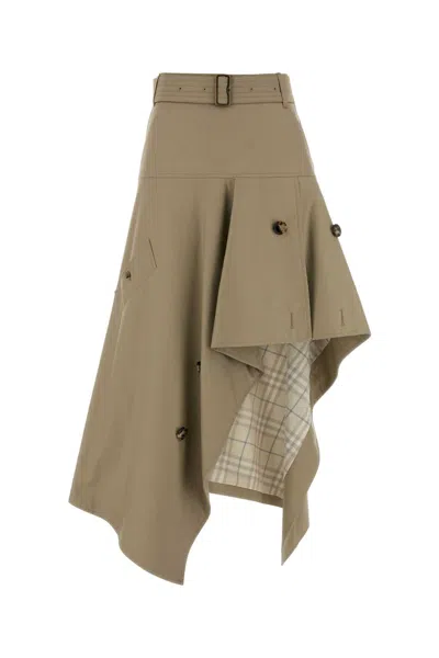 Burberry Gabardine Skirt Asymmetric Cut Belted Waist In Brown