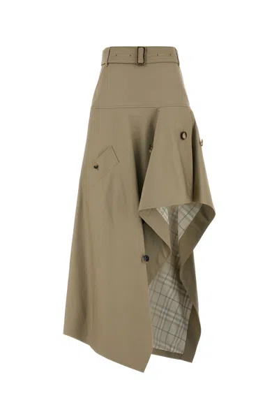 Burberry Cappuccino Gabardine Skirt In Brown