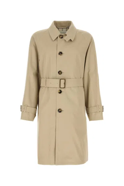 Burberry Gabardine Car Coat With Belt And Buckle In Beige