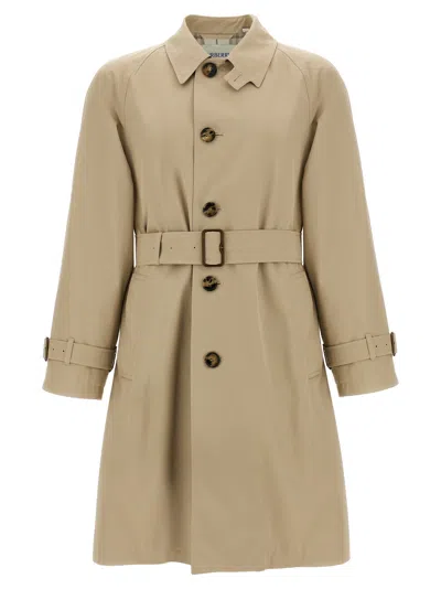 Burberry Gabardine Car Coat With Belt And Buckle In Beige