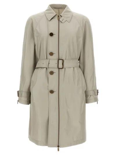 Burberry Silk Waist Belt Buckle Long Sleeve Coat In Gray