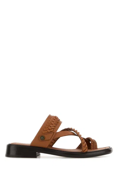 Burberry Caramel Leather Thong Slippers In Animal Print