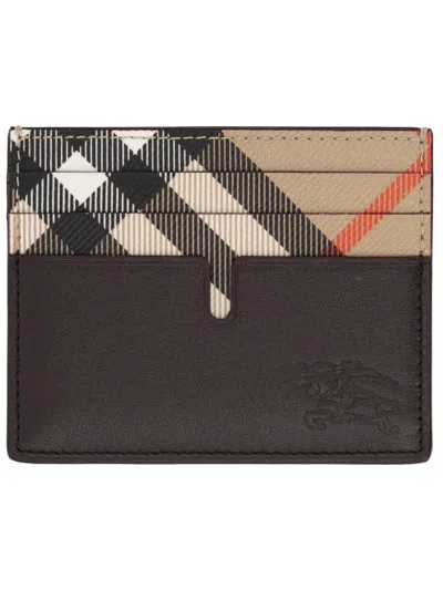 Burberry Pop Card Holder In Beige With Check Pattern In Animal Print