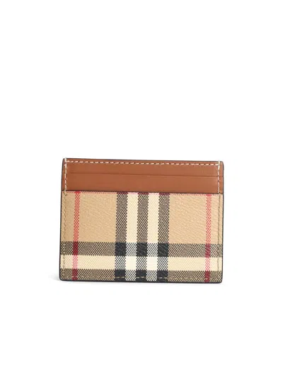 Burberry Cardholder In Beige Tela Women In Brown