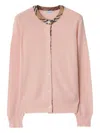 Burberry Check Knit Cardigan With Ribbed Trim In Pink